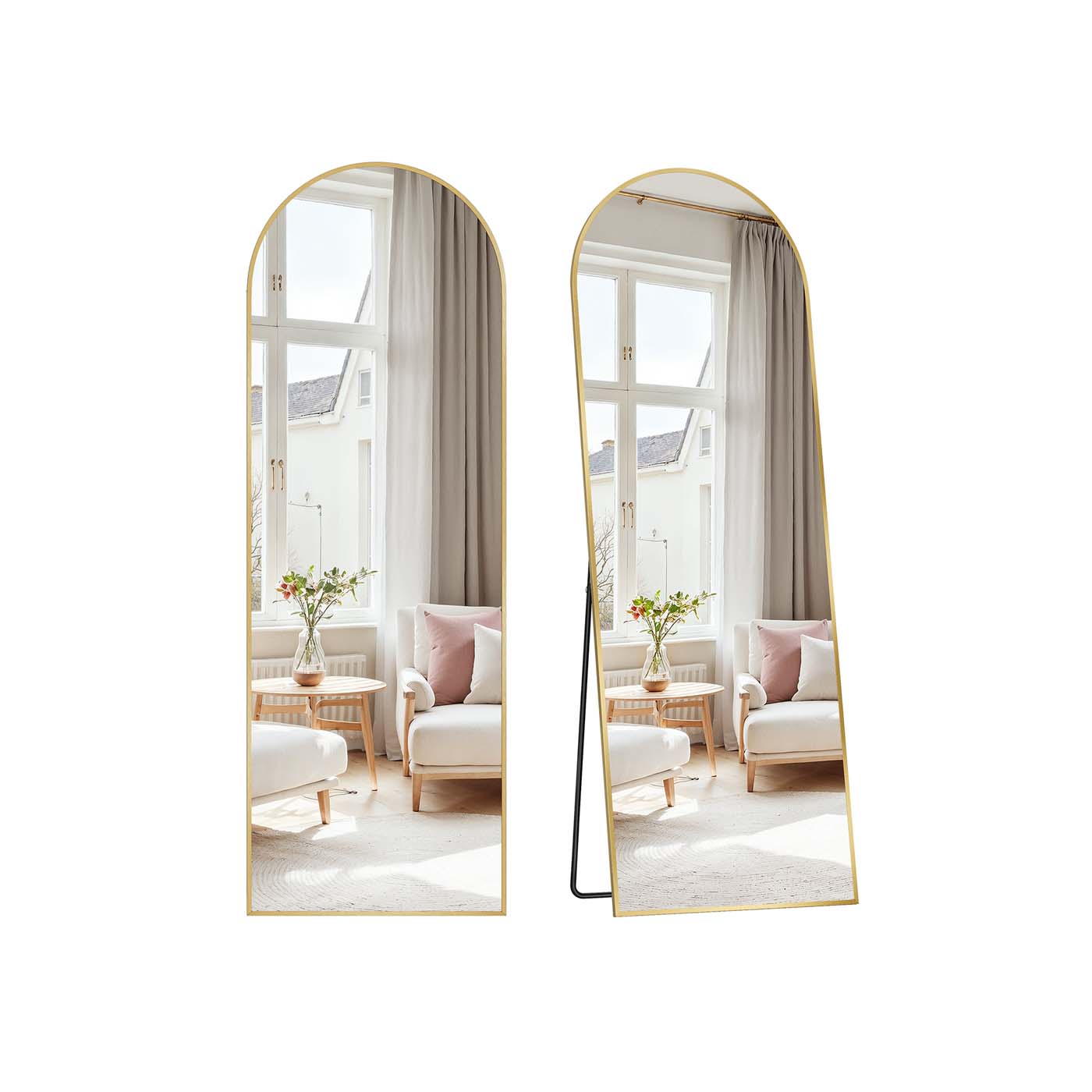 Full Length Mirror - Aluminium Alloy - Pale Gold - Arched with Stand