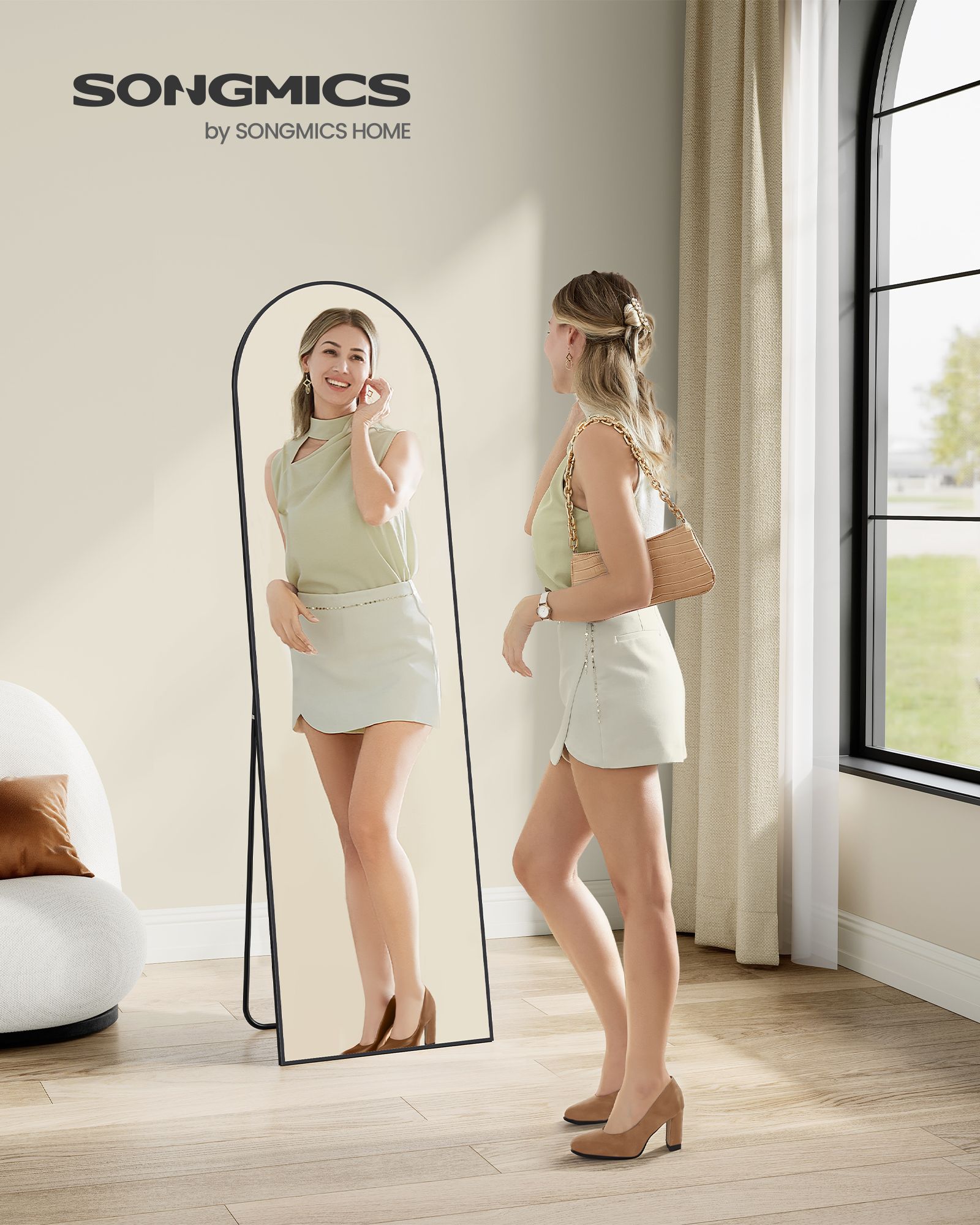 Hollywood Mirror - With Dimmable LED Lights - Matte Black - 160 x 50 x 1.3 cm