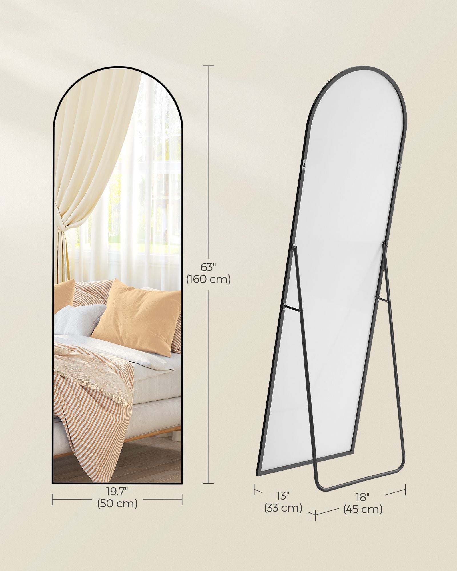 Hollywood Mirror - With Dimmable LED Lights - Matte Black - 160 x 50 x 1.3 cm