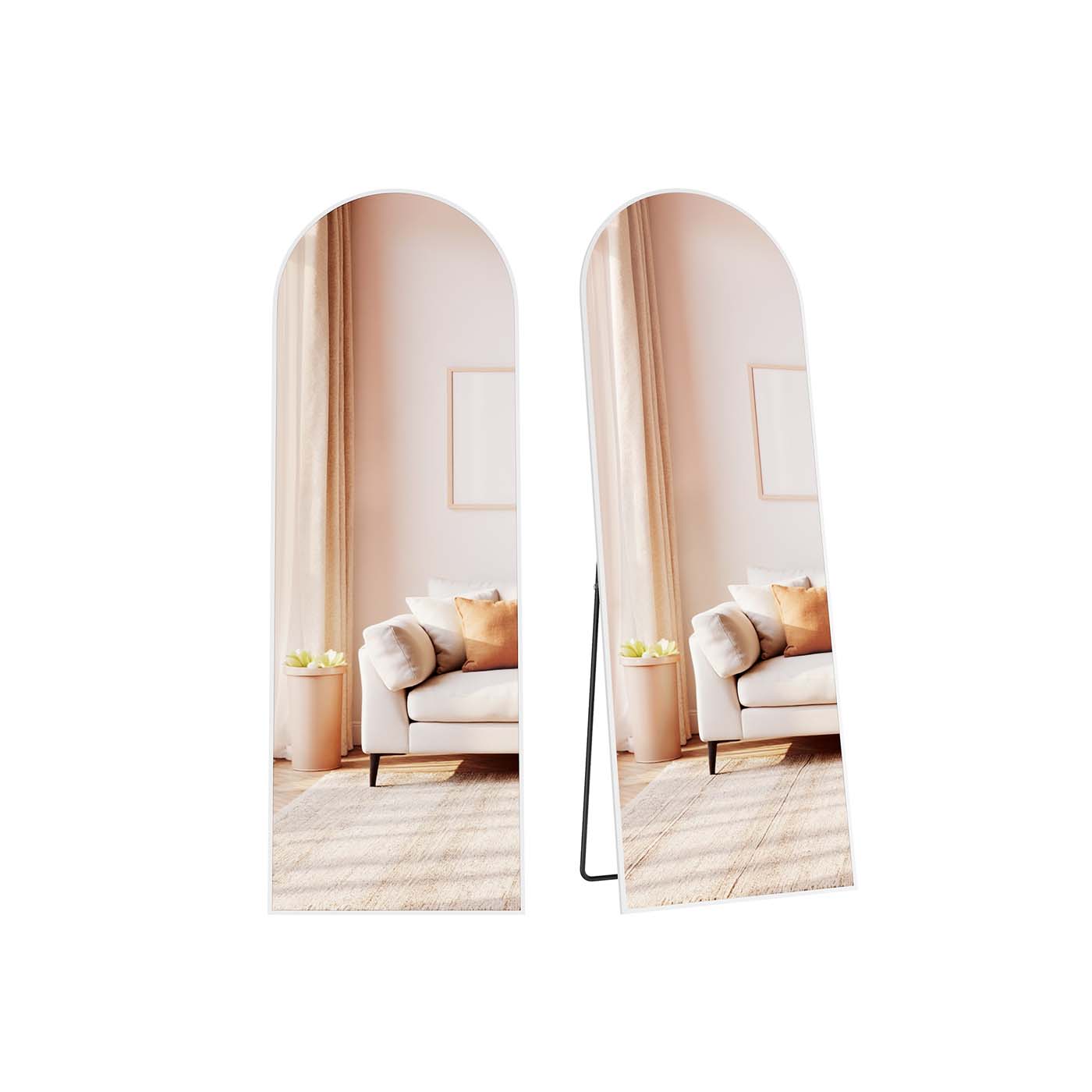 Full Length Mirror - Aluminium Alloy - Matte White - Arched Design with Stand