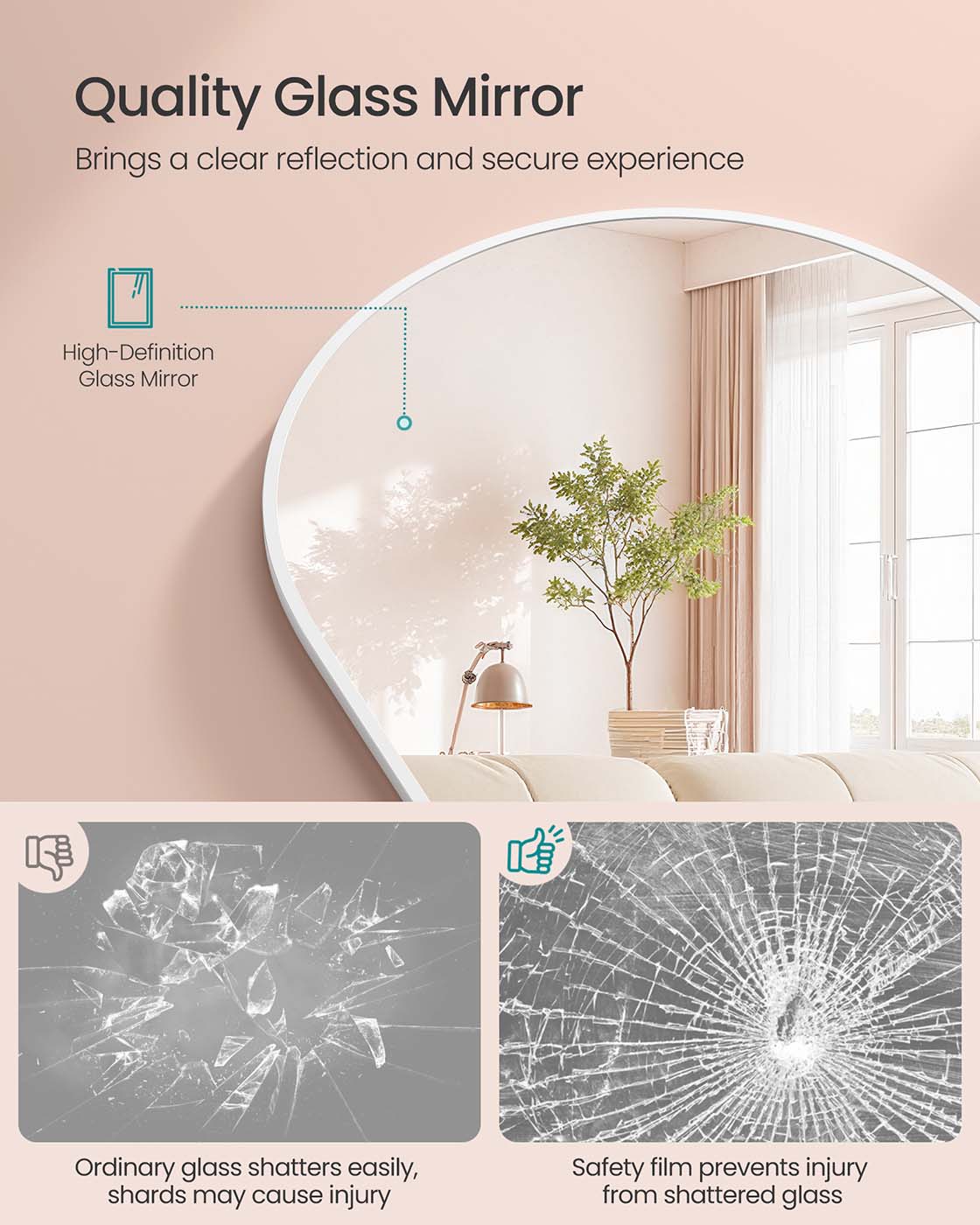 Full Length Mirror - Aluminium Alloy - Matte White - Arched Design with Stand