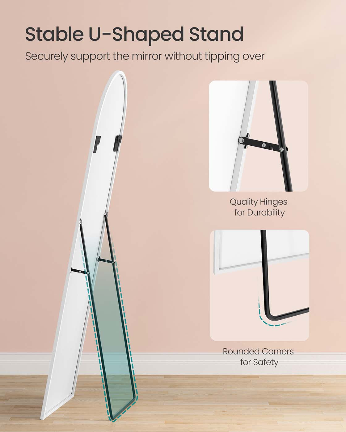 Full Length Mirror - Aluminium Alloy - Matte White - Arched Design with Stand