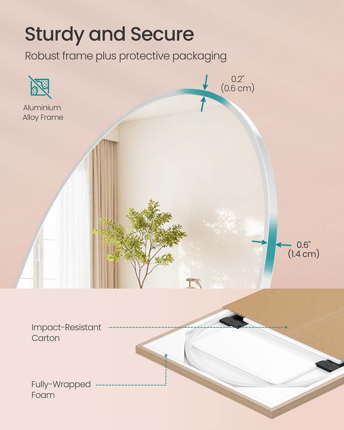 Full Length Mirror - Aluminium Alloy - Matte White - Arched Design with Stand