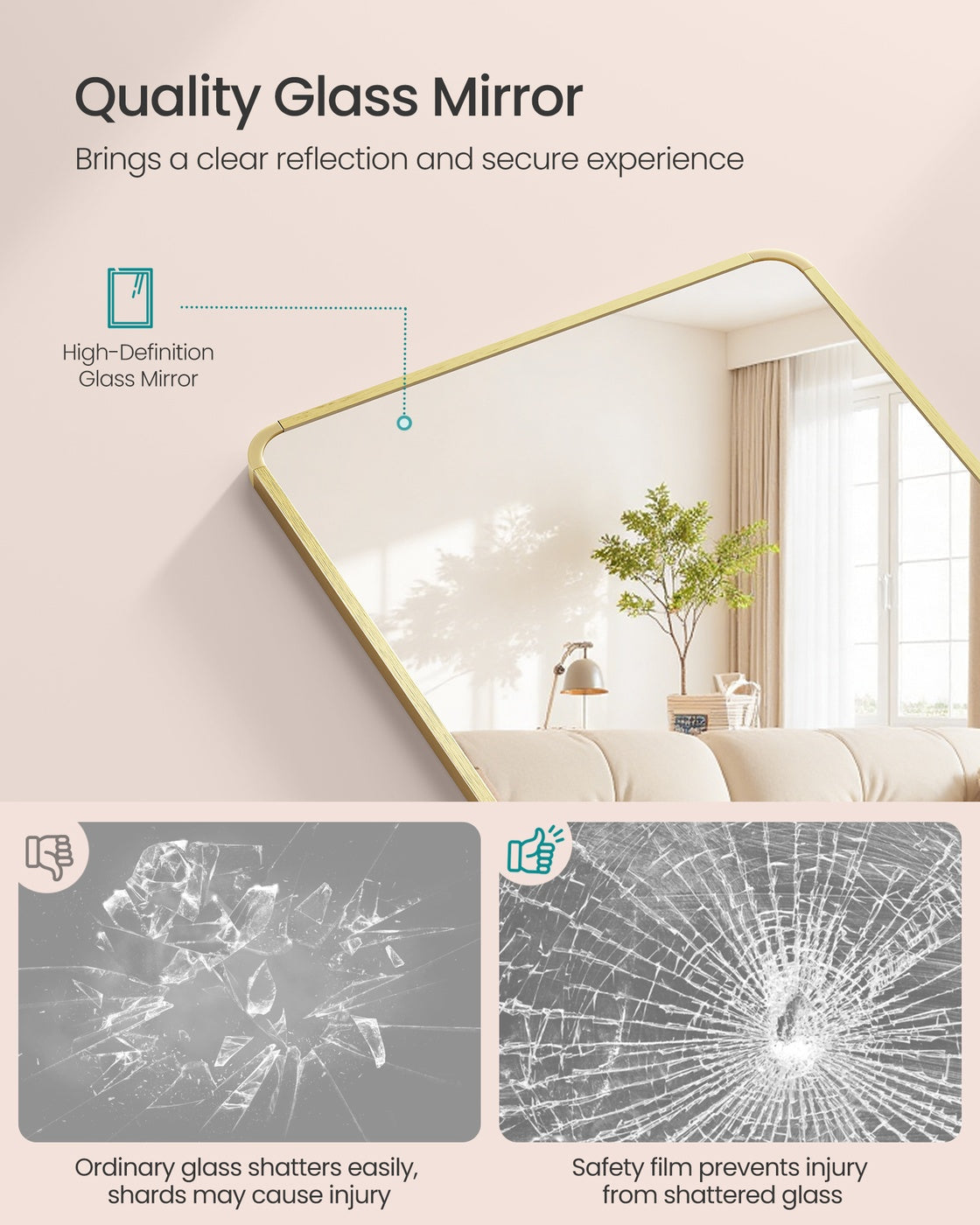 Full Length Mirror - Tempered Glass - Ink Black - Over the Door or Wall Mounted