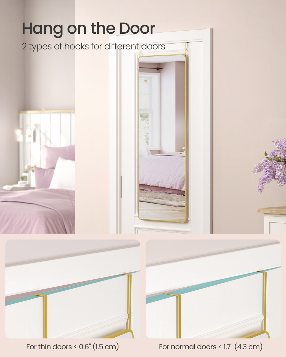 Full Length Mirror - Tempered Glass - Ink Black - Over the Door or Wall Mounted