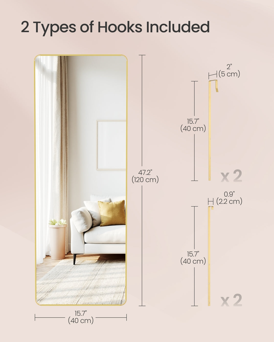 Full Length Mirror - Tempered Glass - Ink Black - Over the Door or Wall Mounted