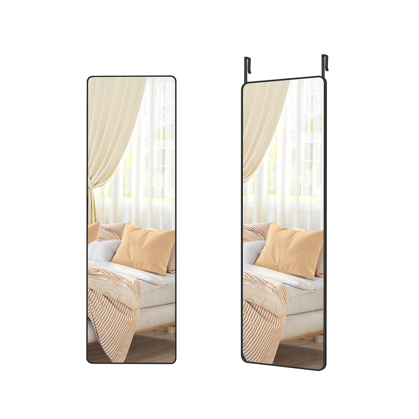 Full Length Mirror - Tempered Glass - Ink Black - Over the Door or Wall Mounted