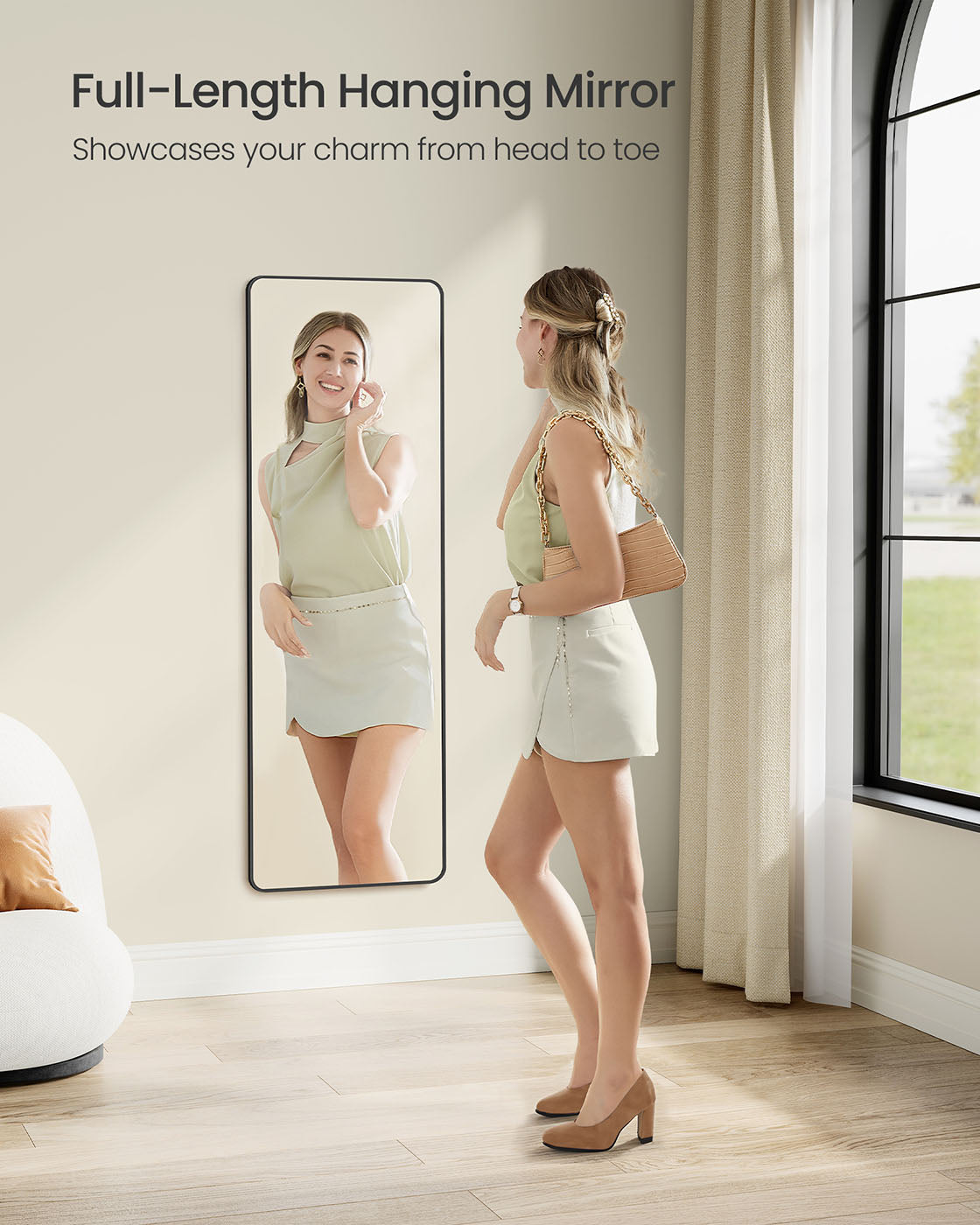 Full Length Mirror - Tempered Glass - Ink Black - Over the Door or Wall Mounted