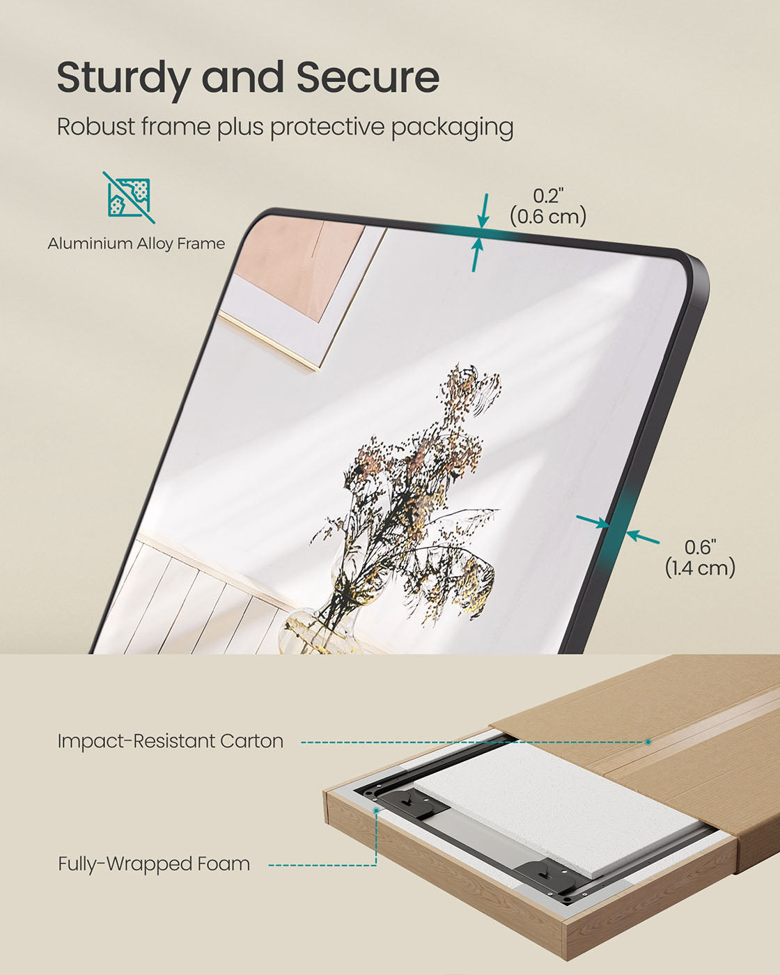 Full Length Mirror - Tempered Glass - Ink Black - Over the Door or Wall Mounted