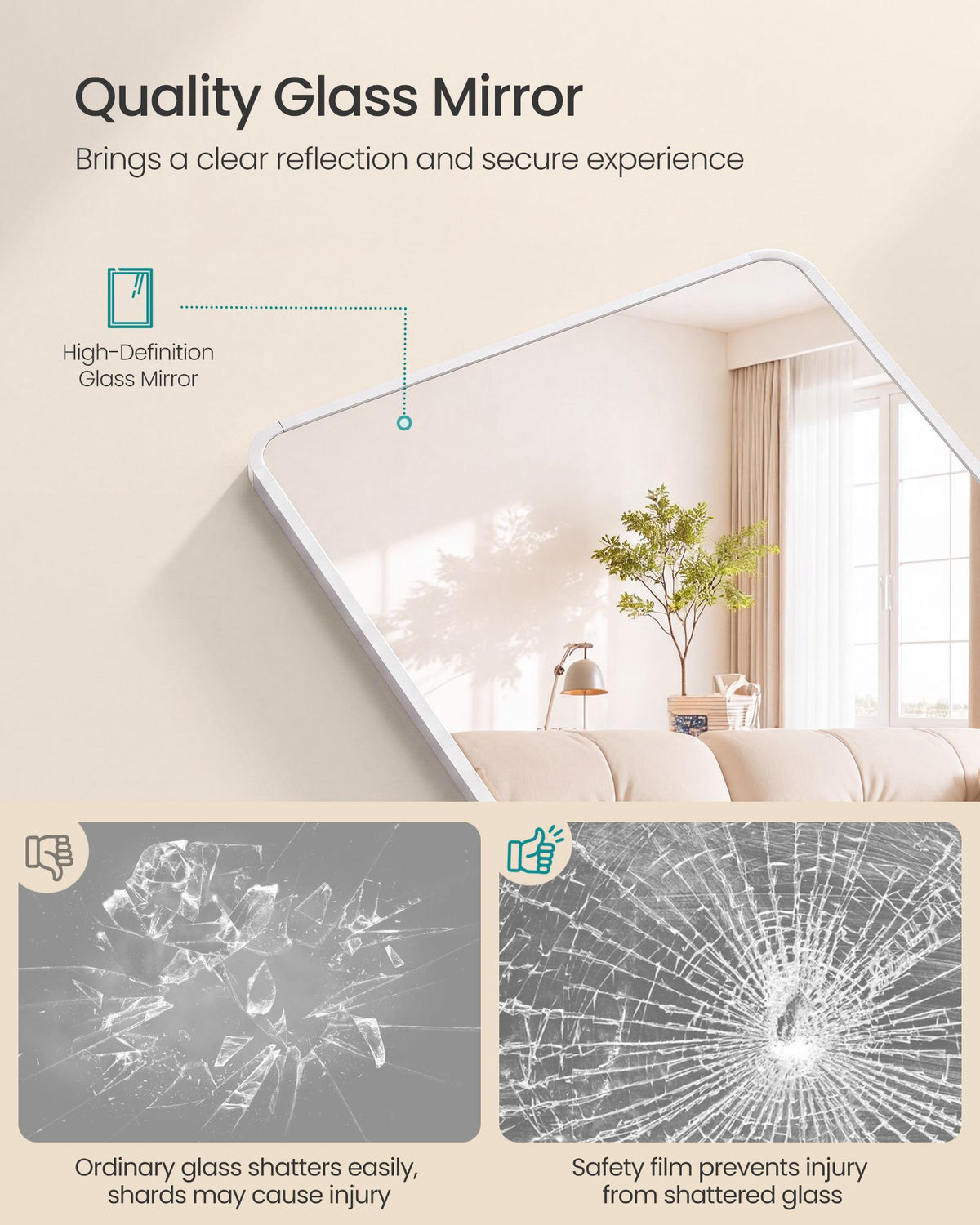Hollywood Mirror - With Dimmable LED Lights - Matte White - 120 x 40 cm