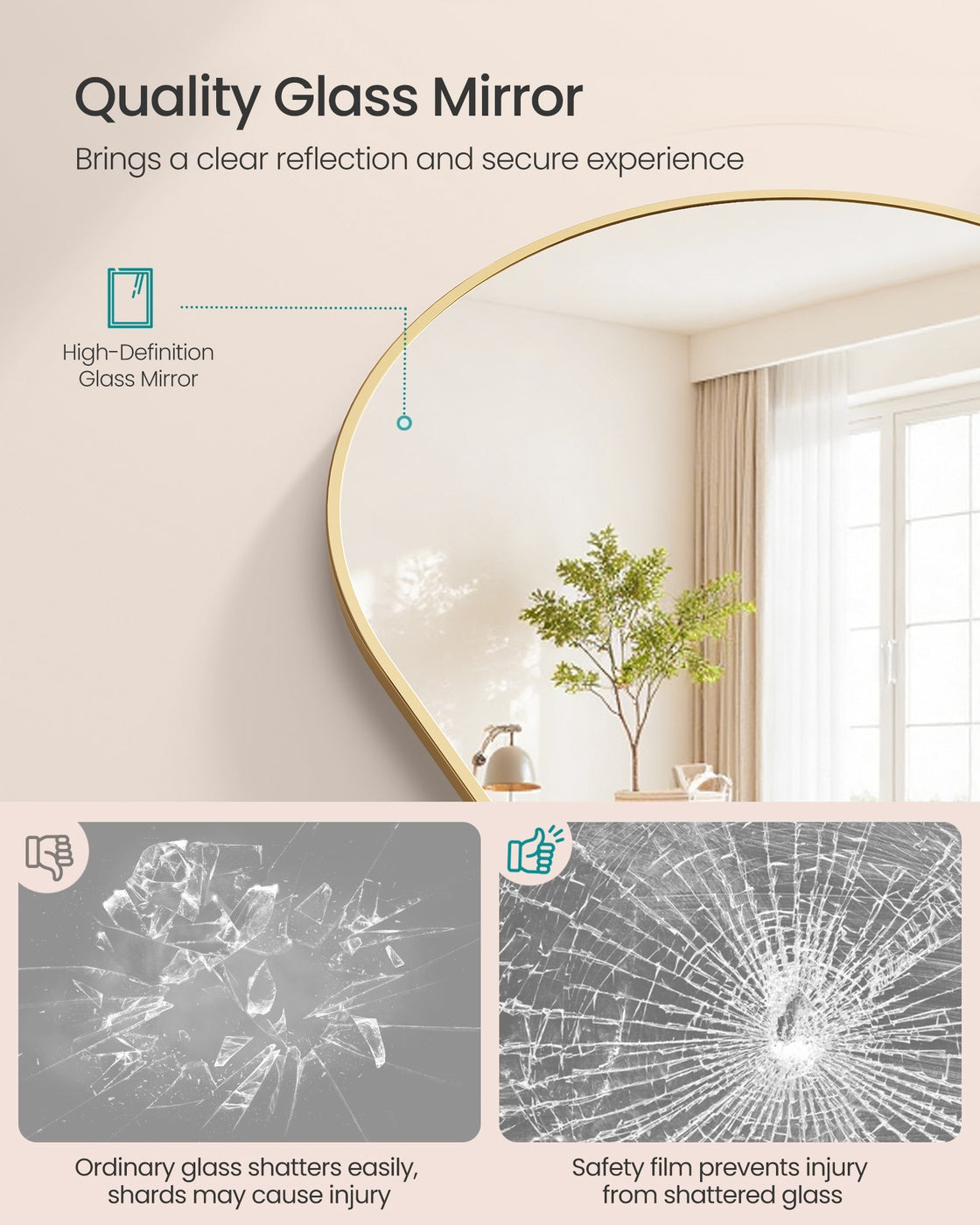 Arched Full Body Mirror - Tempered Glass - Ink Black - Wall Mounted or Over the Door