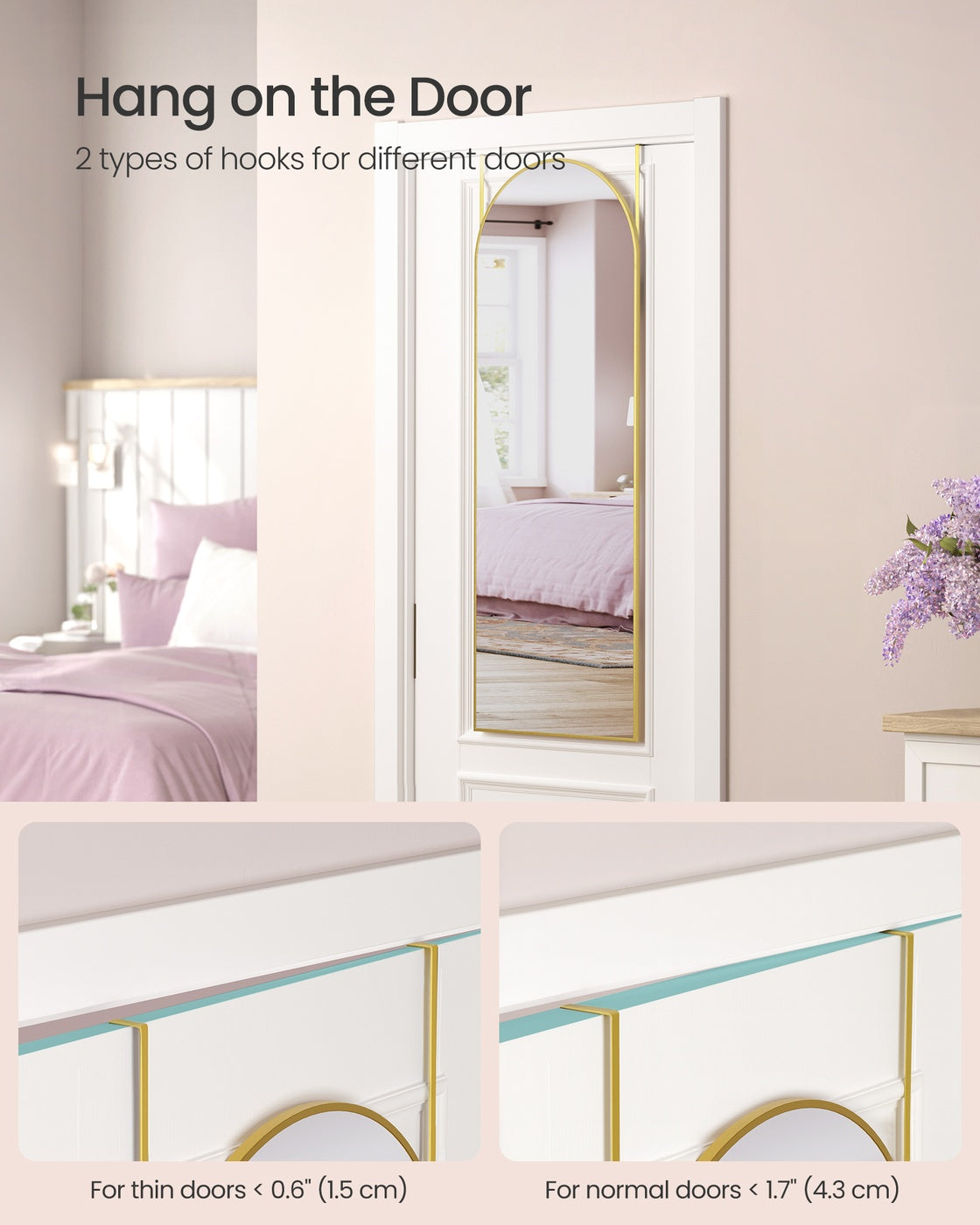Arched Full Body Mirror - Tempered Glass - Ink Black - Wall Mounted or Over the Door