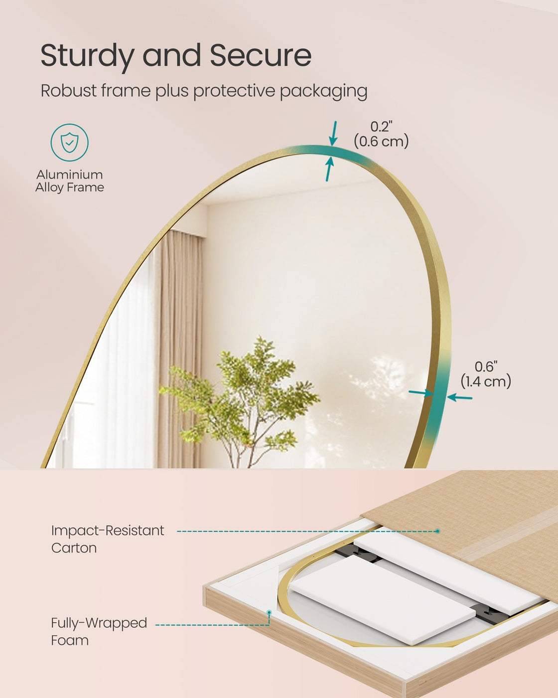 Arched Full Body Mirror - Tempered Glass - Ink Black - Wall Mounted or Over the Door