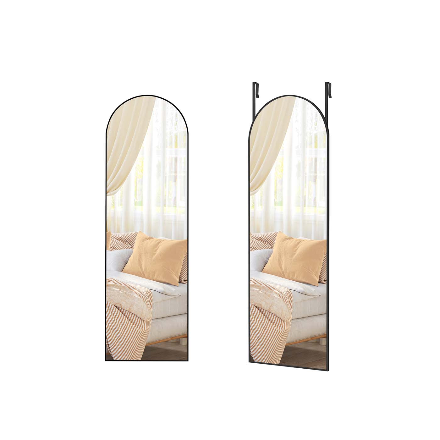 Arched Full Length Mirror - Tempered Glass - Ink Black - Over the Door or Wall Mounted