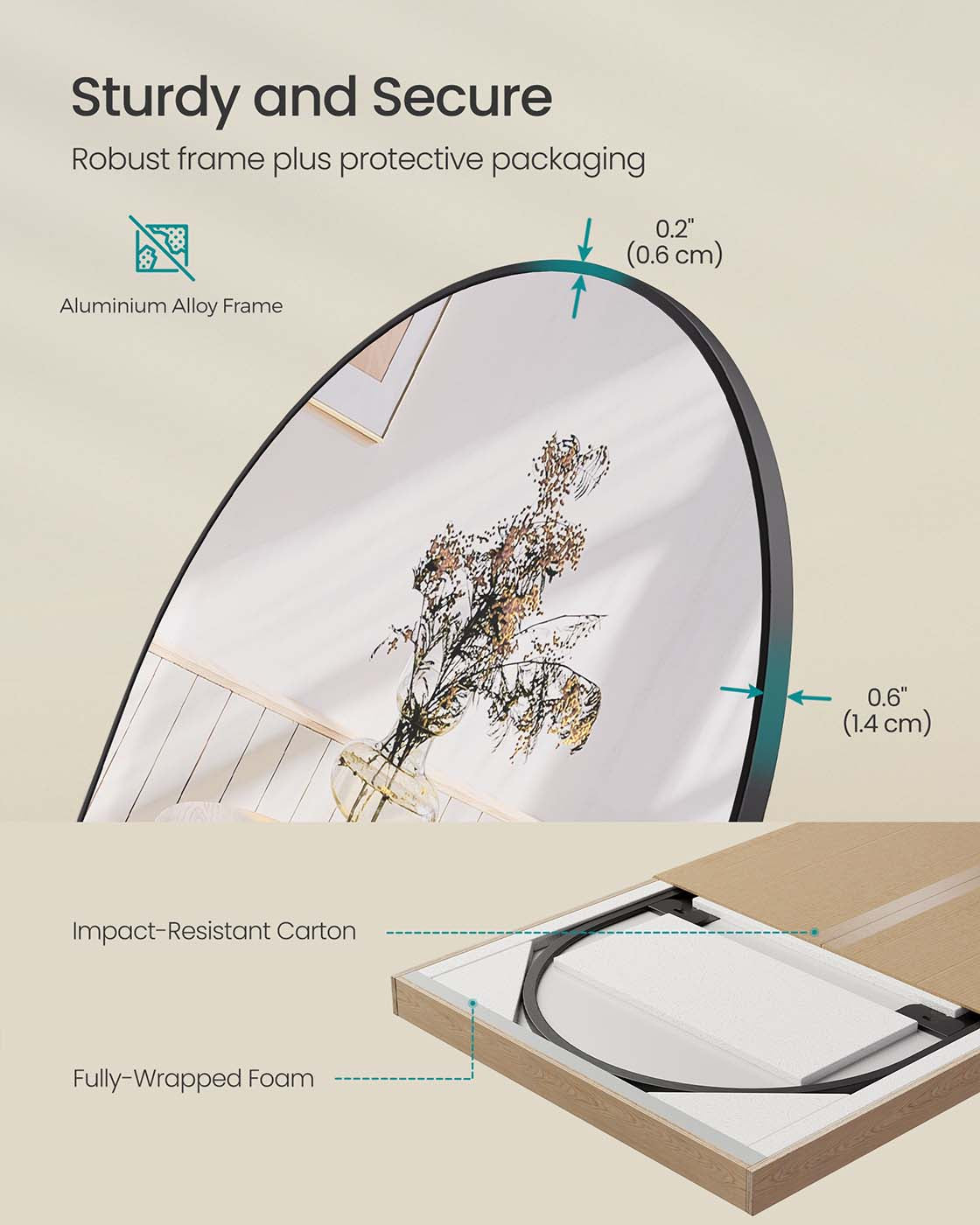 Arched Full Length Mirror - Tempered Glass - Ink Black - Over the Door or Wall Mounted