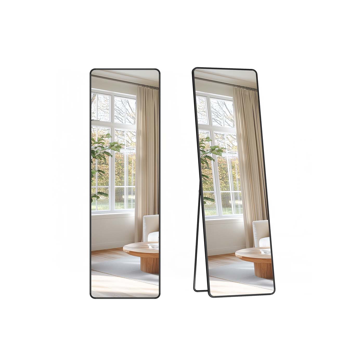 Full Length Mirror - Aluminium Alloy Frame - Ink Black - Freestanding Design