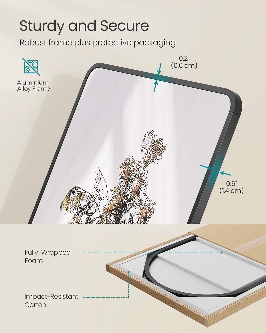 Full Length Mirror - Aluminium Alloy Frame - Ink Black - Freestanding Design