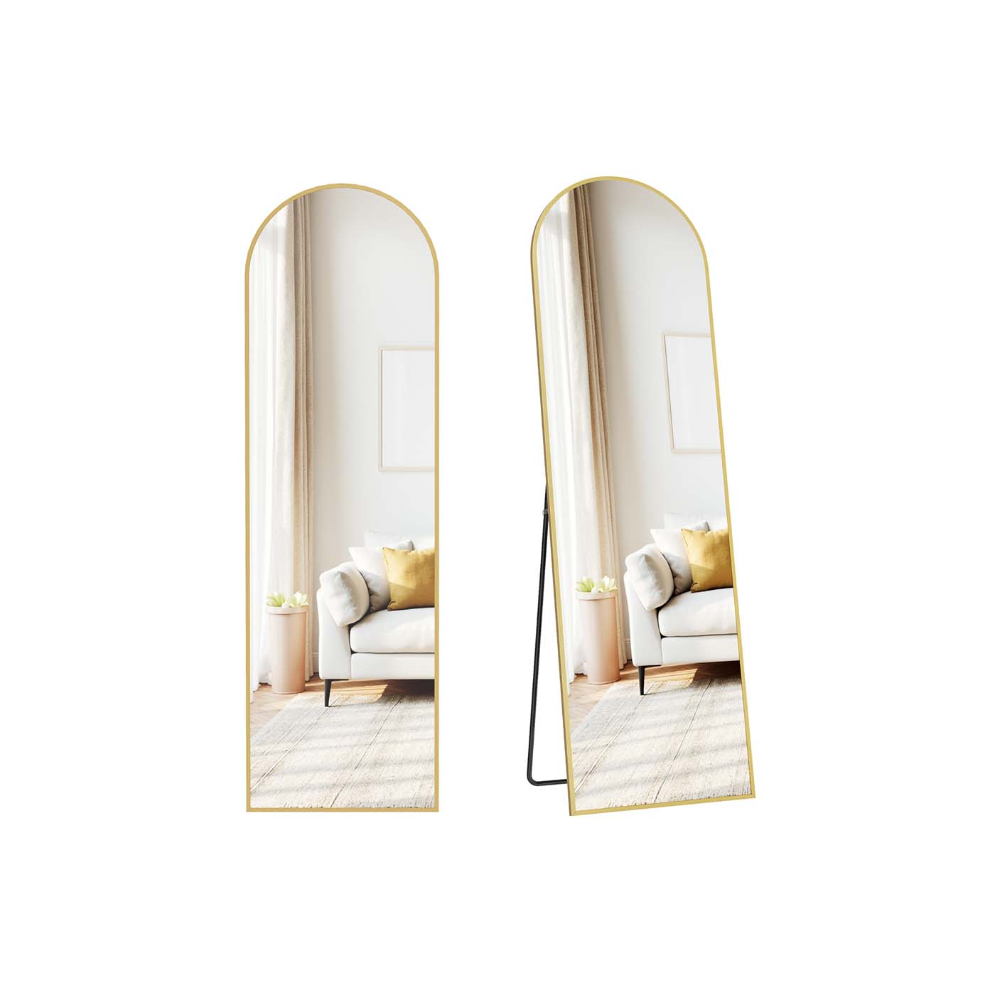 Full Length Mirror - Aluminum Alloy - Pale Gold - Arched with Stand