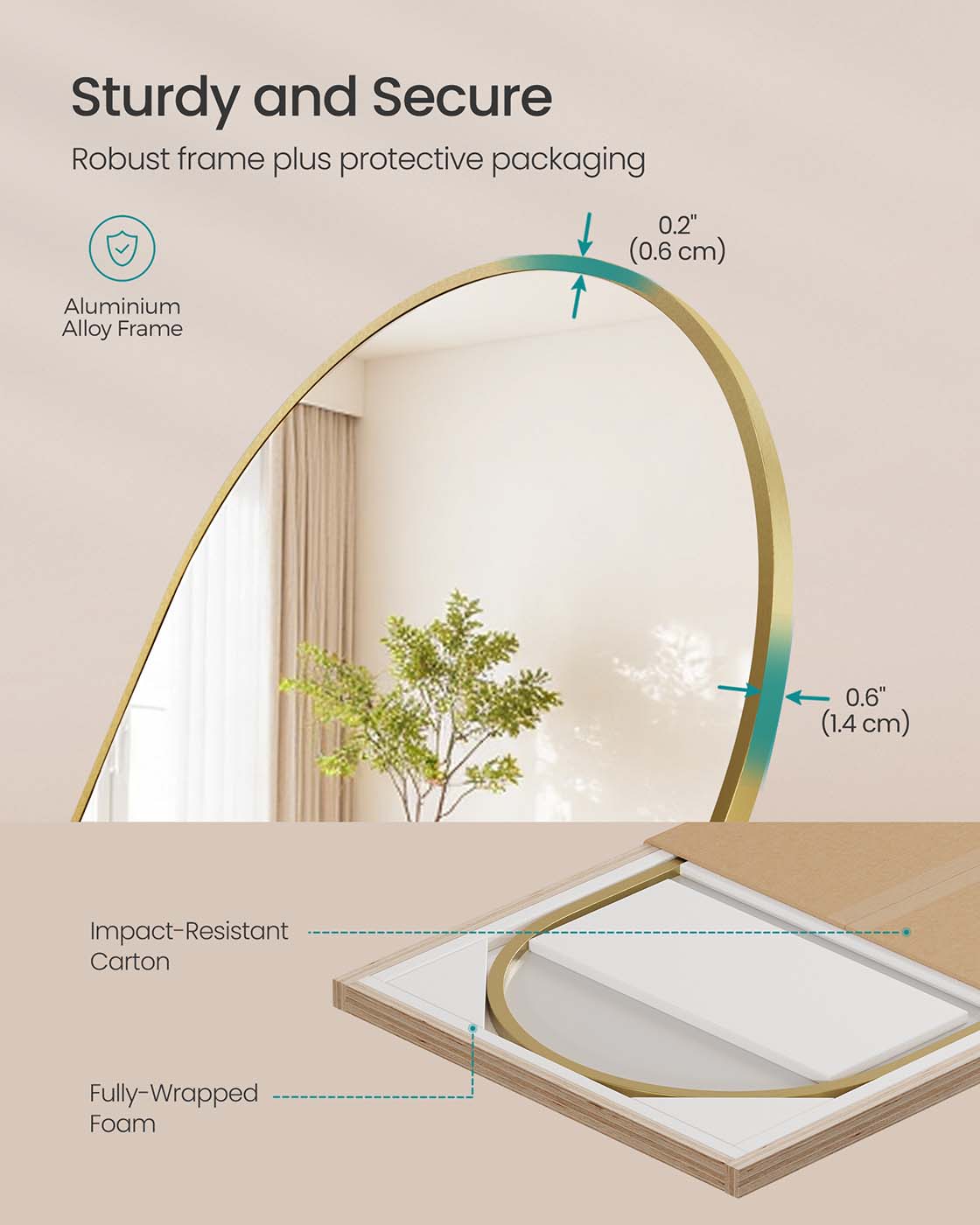 Full Length Mirror - Aluminum Alloy - Pale Gold - Arched with Stand