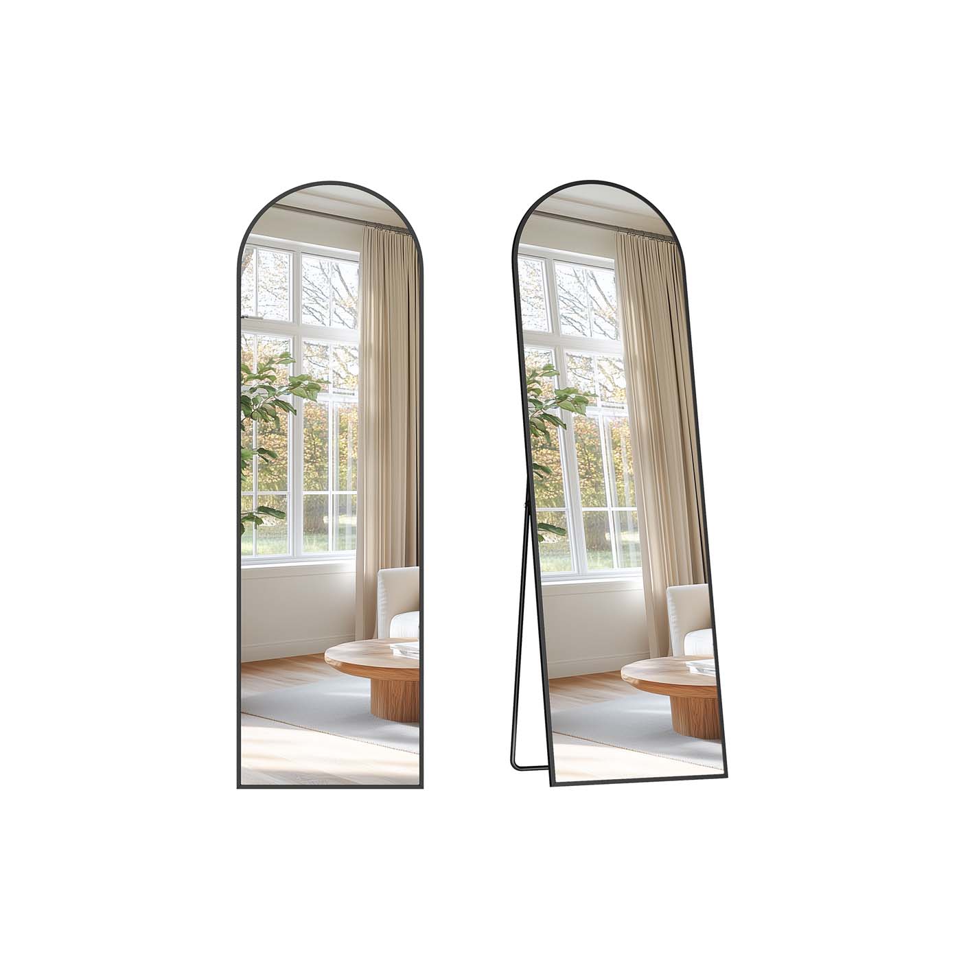 Full Length Mirror - Aluminium Alloy - Ink Black - Arched with Stand