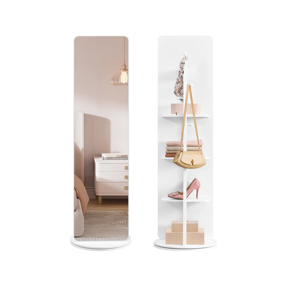 Full-Length Standing Mirror - Tempered Glass - Cloud White - 360° Rotatable with Base