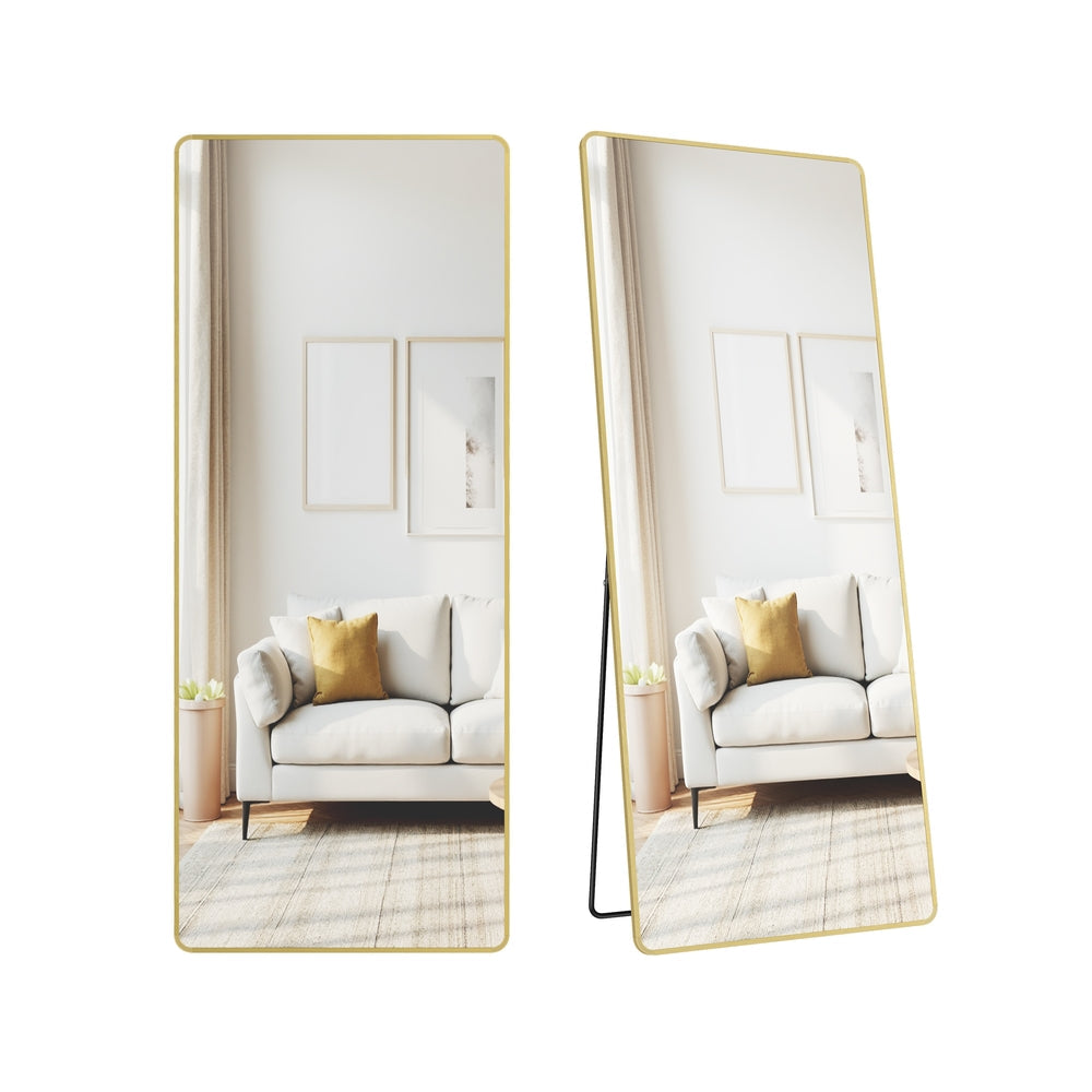 Full Length Mirror - Aluminium Alloy Frame - Ink Black - Free Standing Rectangular Design 165 x 60 cm