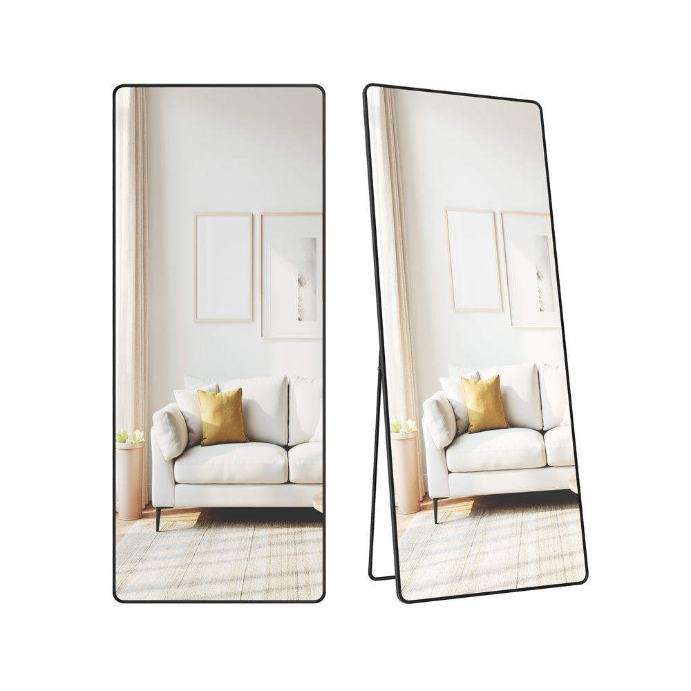Full Length Mirror - Aluminium Alloy Frame - Ink Black - Free Standing Rectangular Design 165 x 60 cm