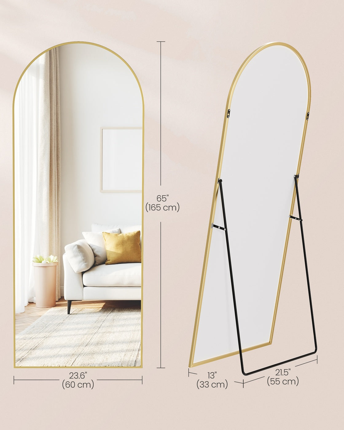 Arched Full Body Mirror - Aluminium Alloy - Ink Black - Tempered Glass with Stand