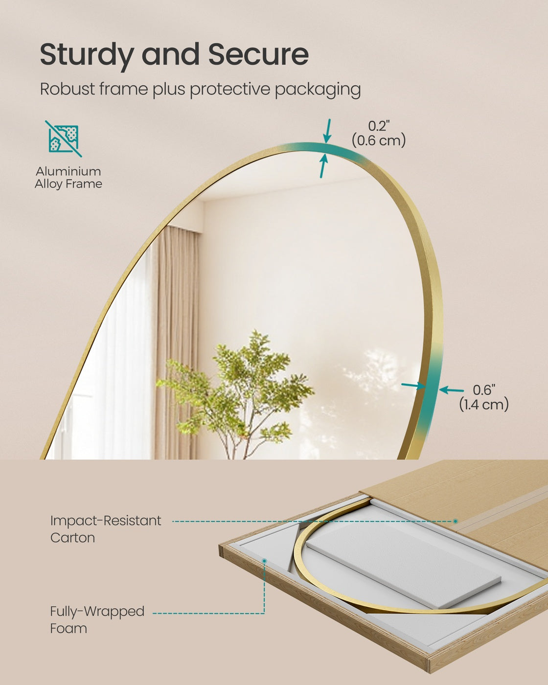 Arched Full Body Mirror - Aluminium Alloy - Ink Black - Tempered Glass with Stand