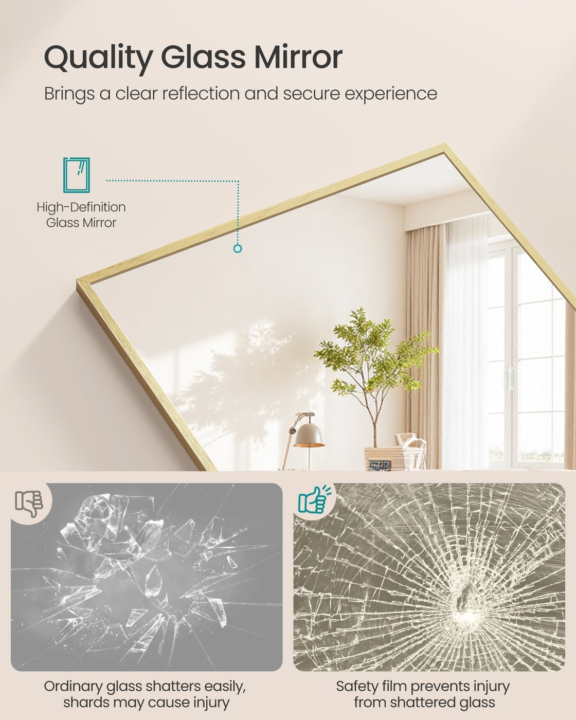 Full Body Mirror - 63L x 19.7W - Tempered Glass - Aluminium Alloy Frame