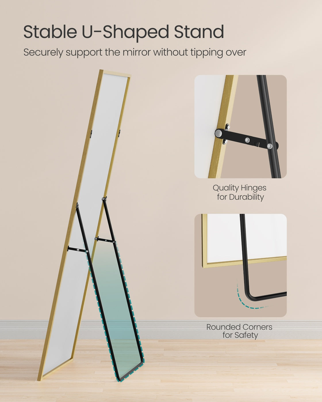 Full Body Mirror - 63L x 19.7W - Tempered Glass - Aluminium Alloy Frame