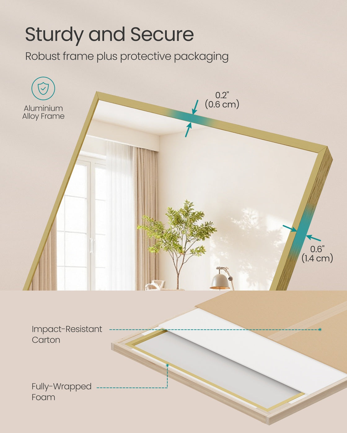 Full Body Mirror - 63L x 19.7W - Tempered Glass - Aluminium Alloy Frame