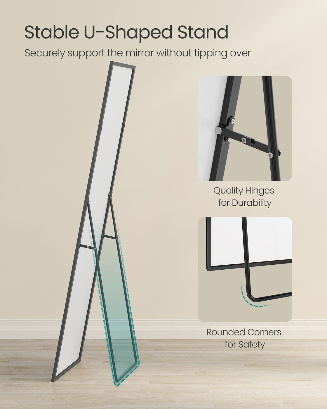 Full Length Mirror - 63" x 19.7" - Tempered Glass - Aluminium Alloy Frame