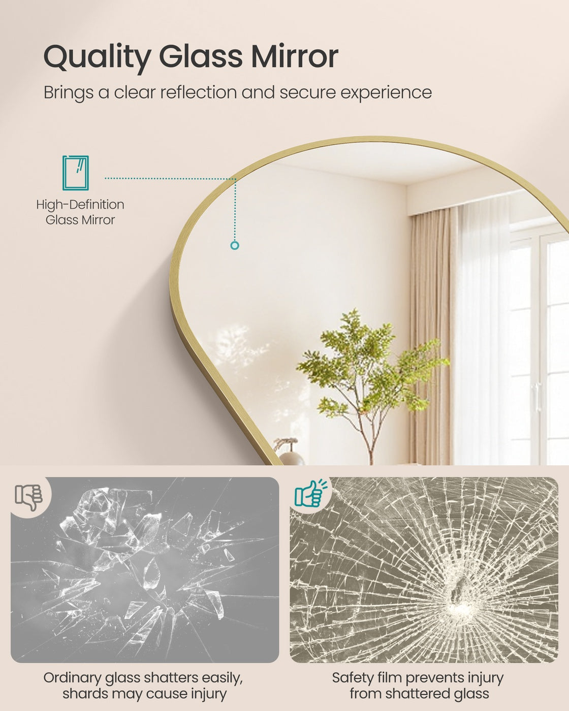 Full Length Mirror - 63" x 20" - Tempered Glass - Aluminium Alloy Frame