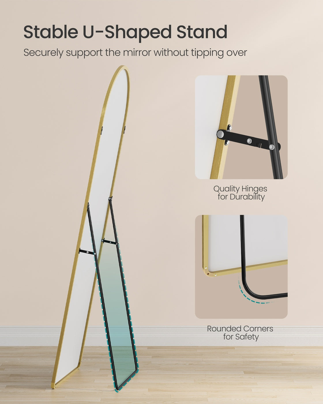 Full Length Mirror - 63" x 20" - Tempered Glass - Aluminium Alloy Frame