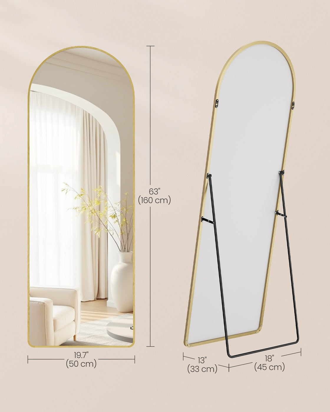 Full Length Mirror - 63" x 20" - Tempered Glass - Aluminium Alloy Frame