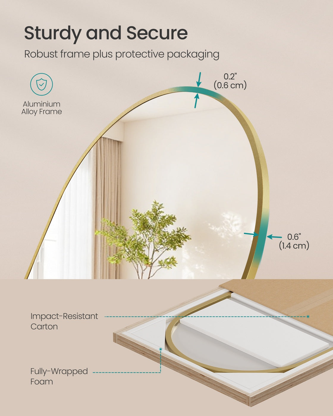 Full Length Mirror - 63" x 20" - Tempered Glass - Aluminium Alloy Frame