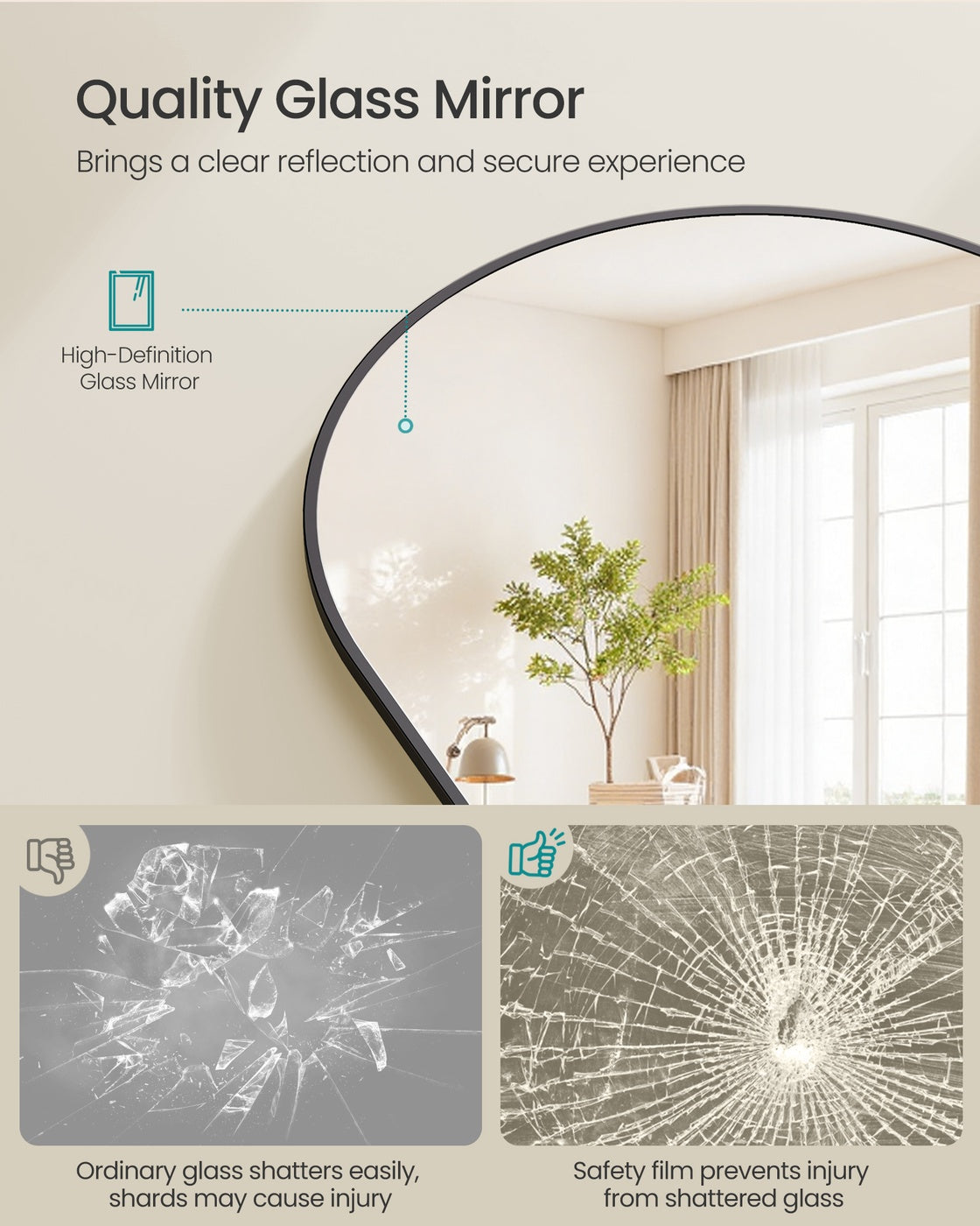 Full Length Mirror - 63L x 19.7W - Tempered Glass - Aluminium Alloy Frame