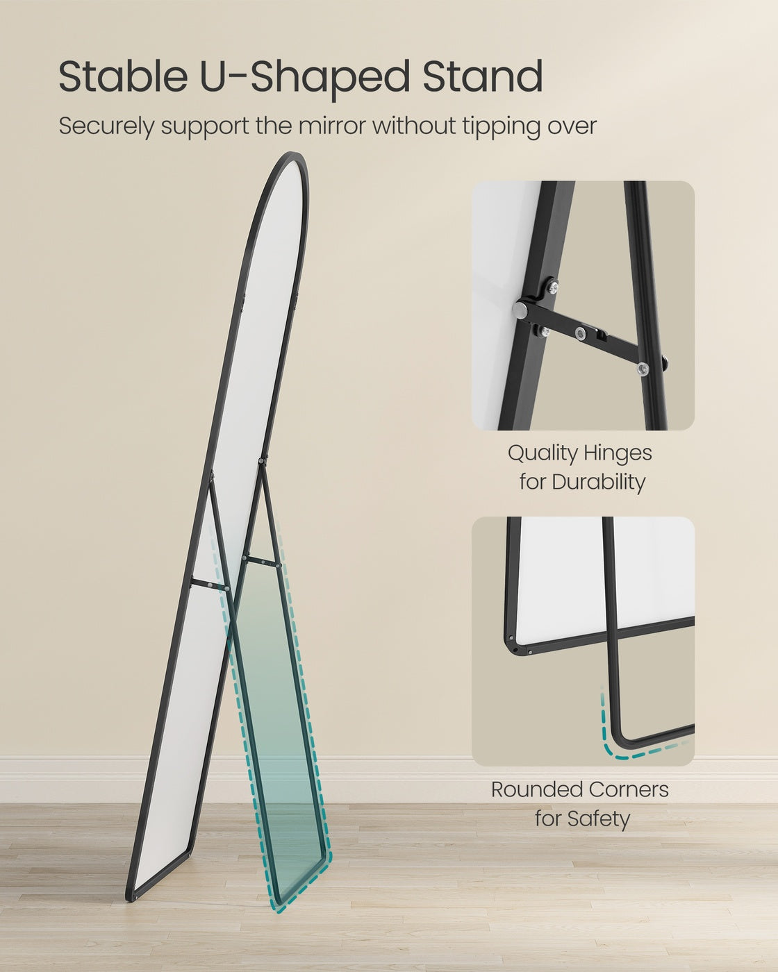 Full Length Mirror - 63L x 19.7W - Tempered Glass - Aluminium Alloy Frame