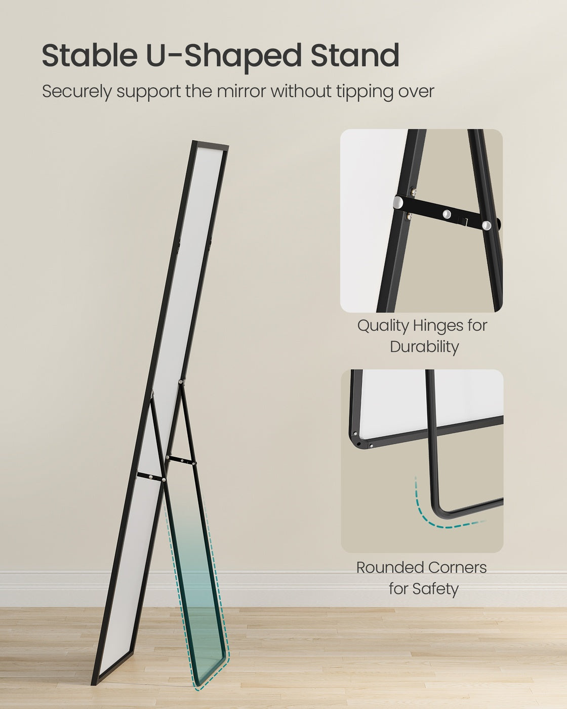 Full Length Mirror - 59" x 16" - Tempered Glass - Aluminium Alloy Frame