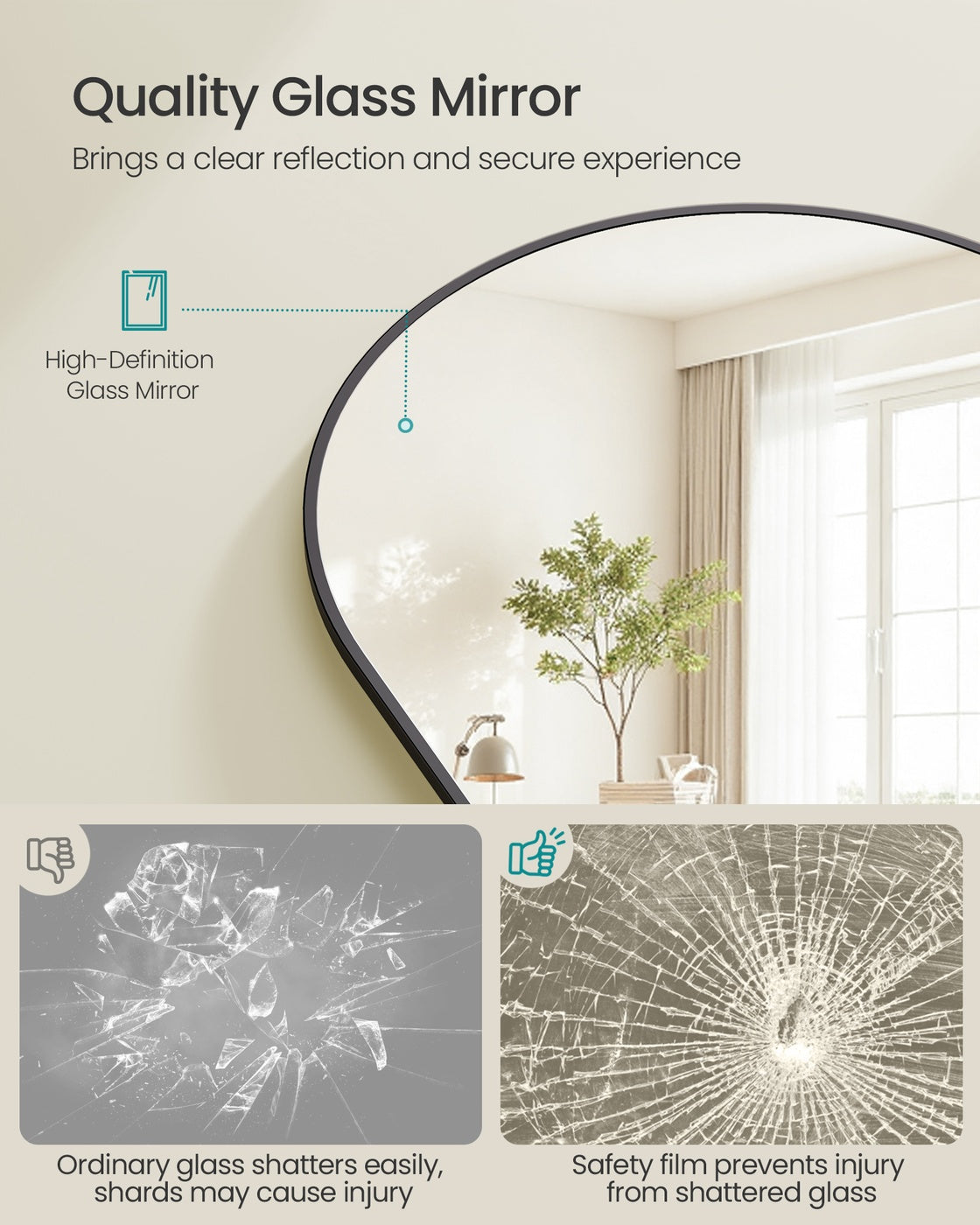 Full Length Mirror - 59" x 16" - Tempered Glass - Aluminium Alloy Frame