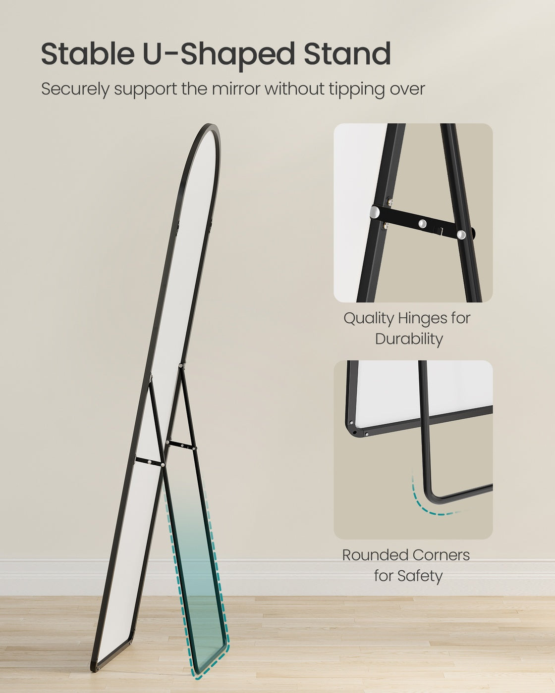 Full Length Mirror - 59" x 16" - Tempered Glass - Aluminium Alloy Frame