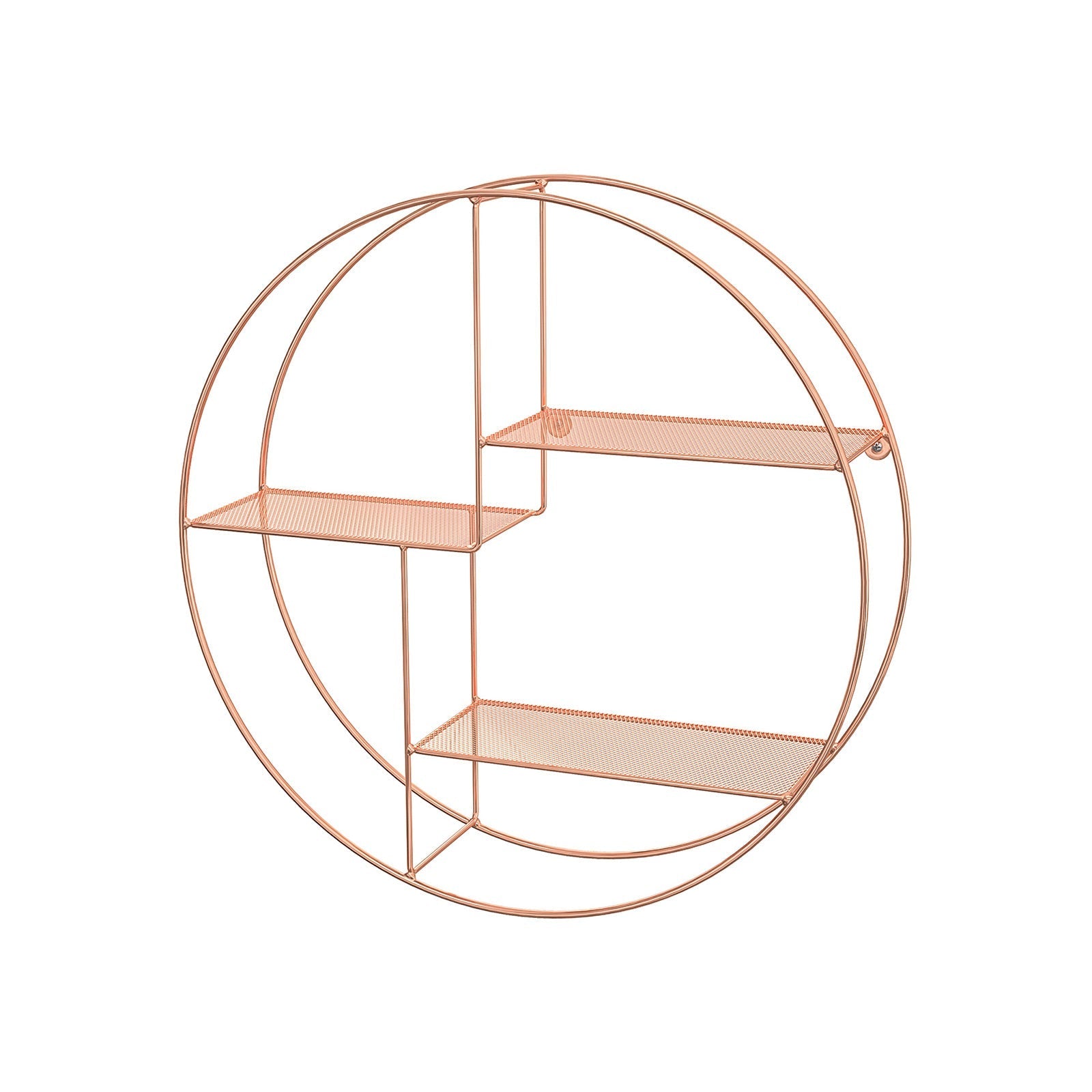 Round Wall-Mounted Shelf - Metal - Rose Gold - Floating Design with 3 Mesh Panels