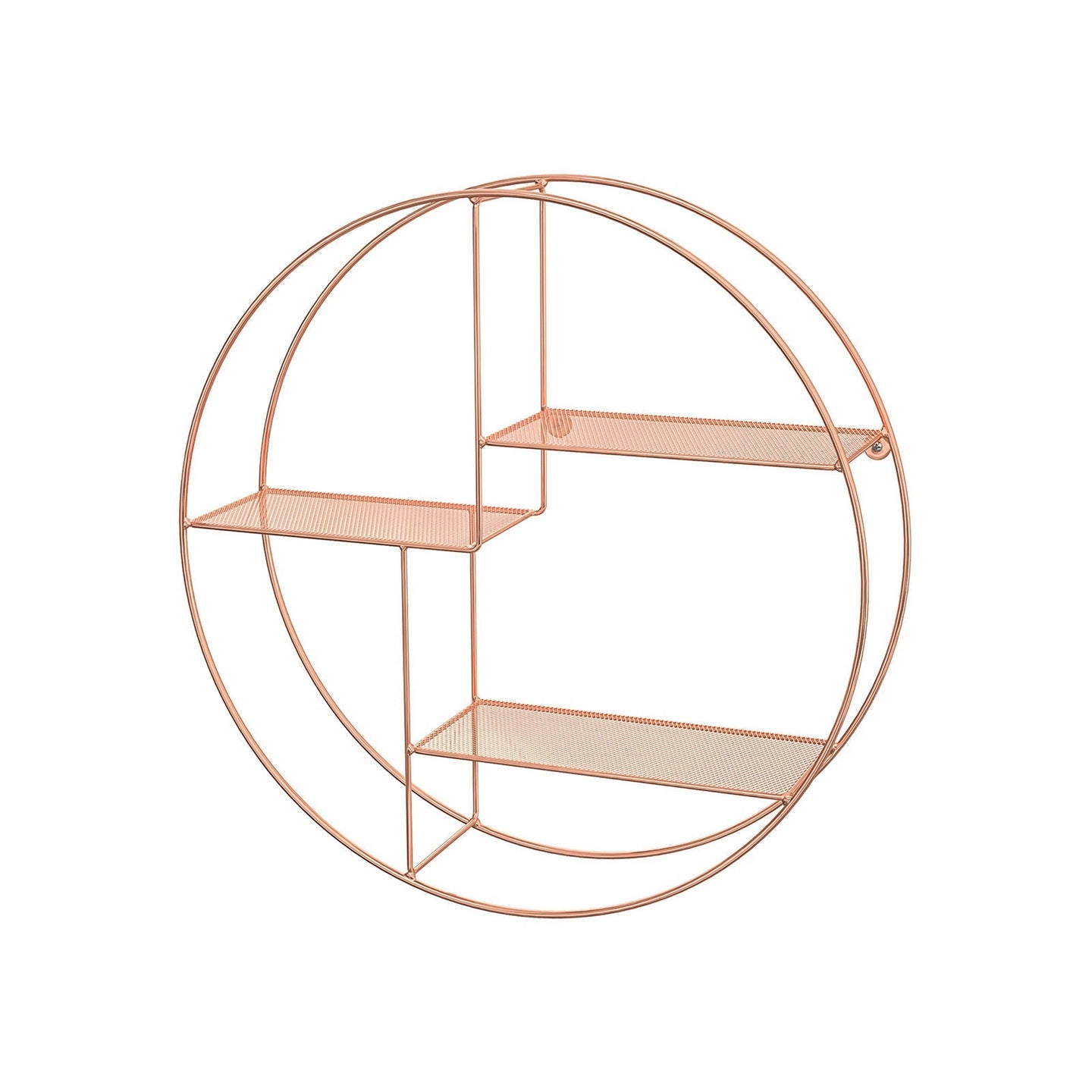 Round Wall-Mounted Shelf - Metal - Rose Gold - Floating Design with 3 Mesh Panels