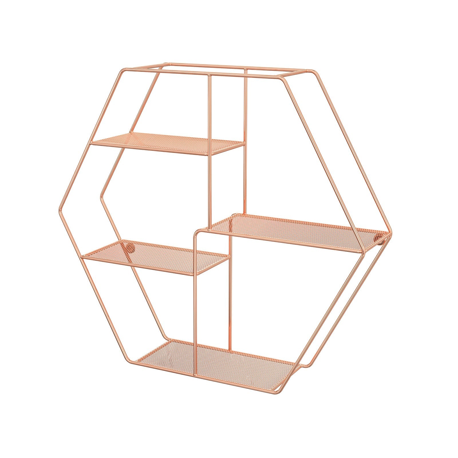 Metal Wall-Mounted Shelves - Decorative Floating Shelf with 4 Mesh Shelves - Rose Gold - Hexagonal Design