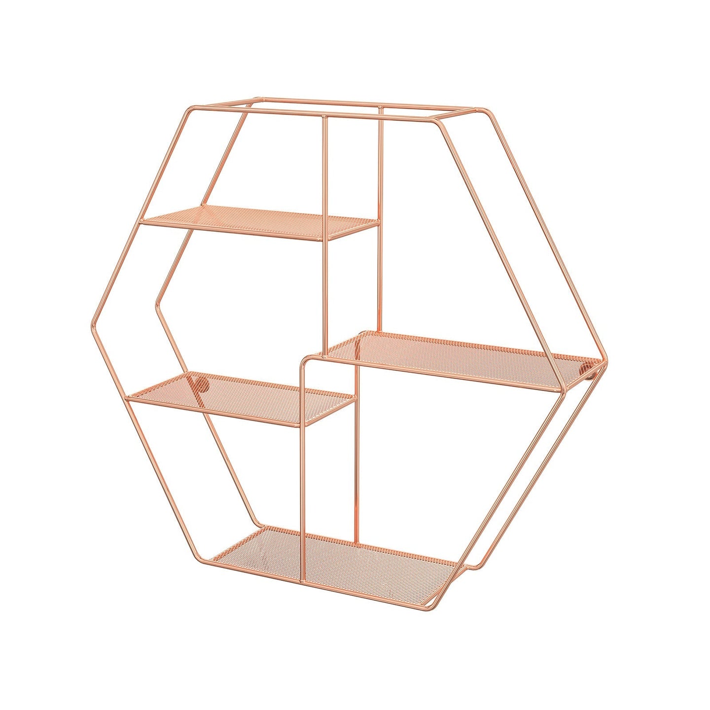 Metal Wall-Mounted Shelves - Decorative Floating Shelf with 4 Mesh Shelves - Rose Gold - Hexagonal Design