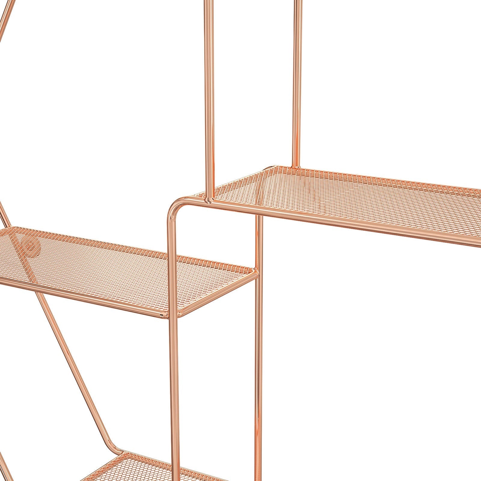 Metal Wall-Mounted Shelves - Decorative Floating Shelf with 4 Mesh Shelves - Rose Gold - Hexagonal Design