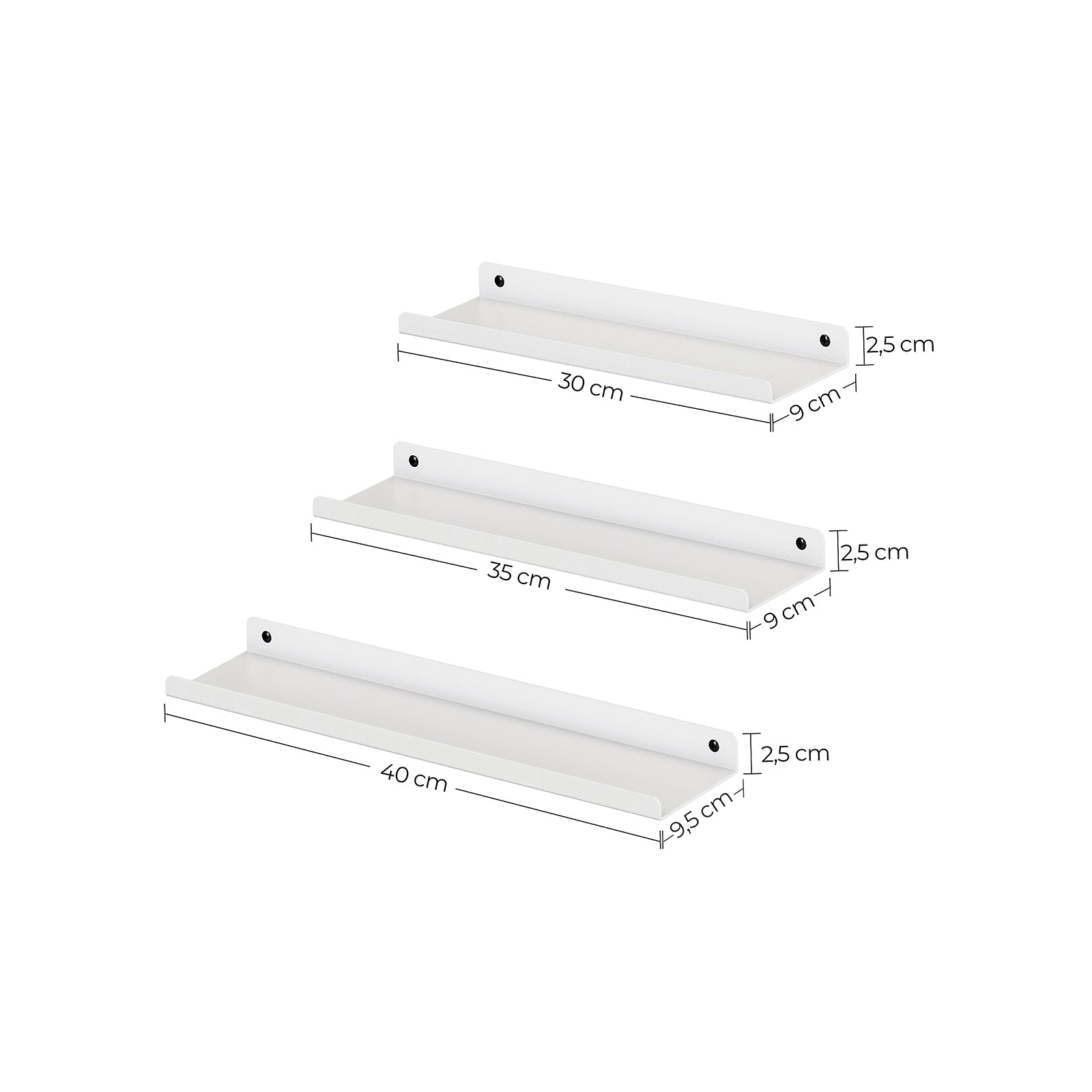 Set of 3 Floating Ledge Shelves - Metal - White