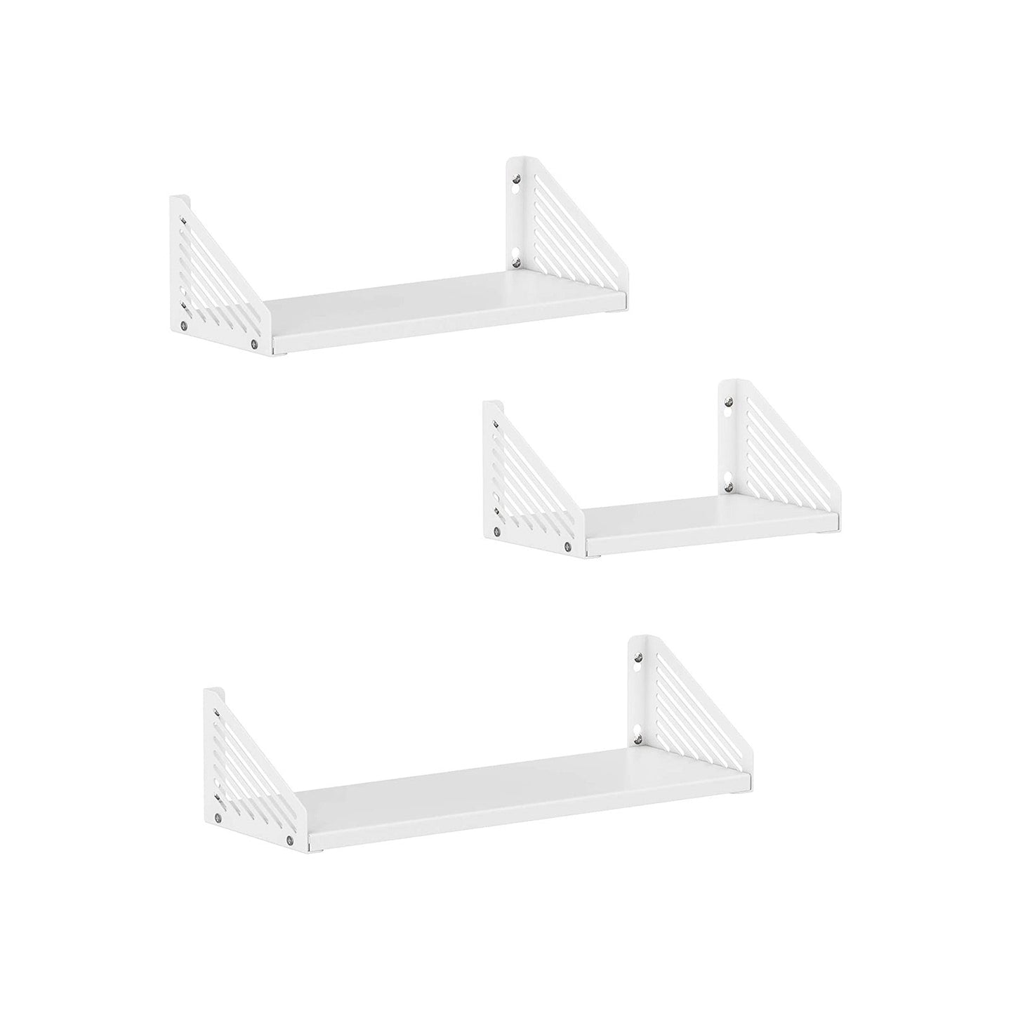 Metal Wall Shelves - Set of 3 - White - Versatile Floating Design for Trinkets and Decor