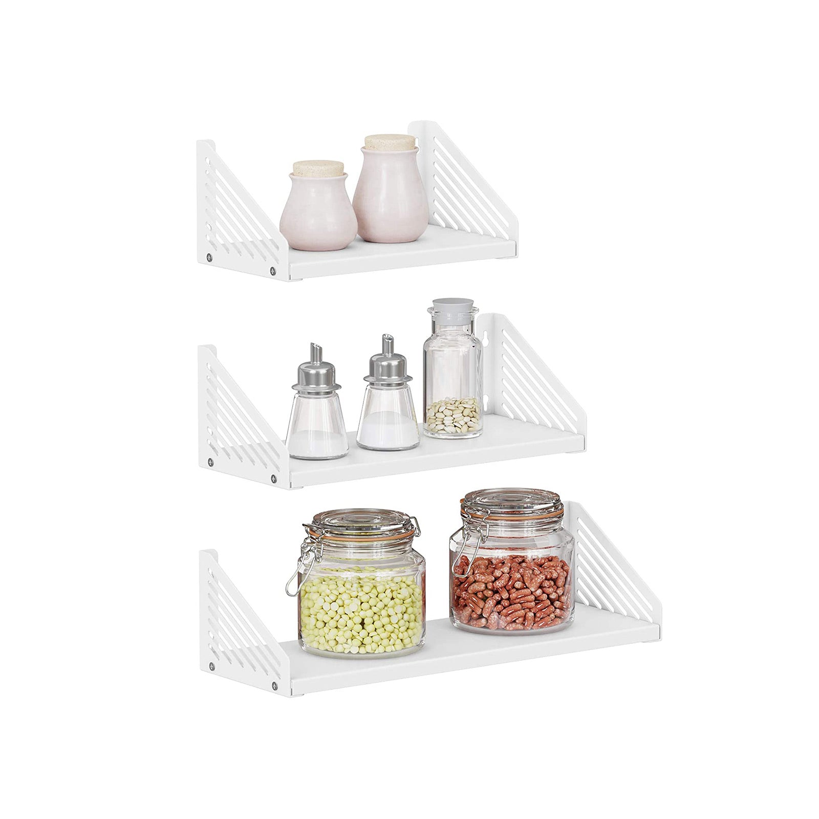 Metal Wall Shelves - Set of 3 - White - Versatile Floating Design for Trinkets and Decor